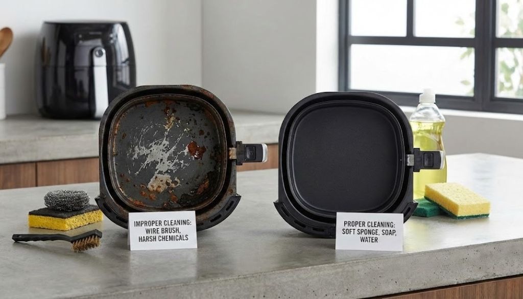 Common air fryer cleaning mistakes that damage non-stick baskets