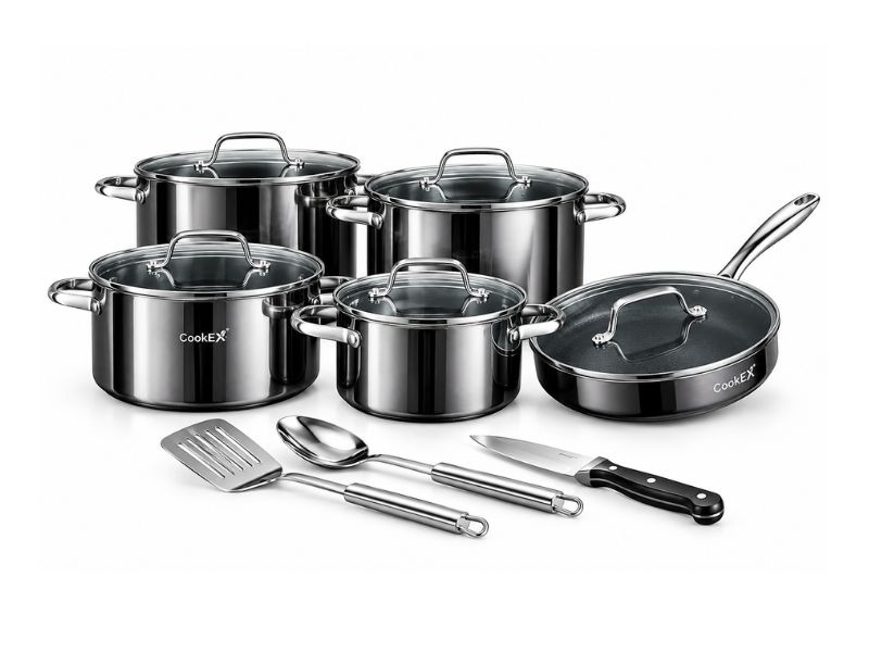 CookEX Titan Steel 13-Piece Premium Stainless Steel Non-Stick Cookware Set